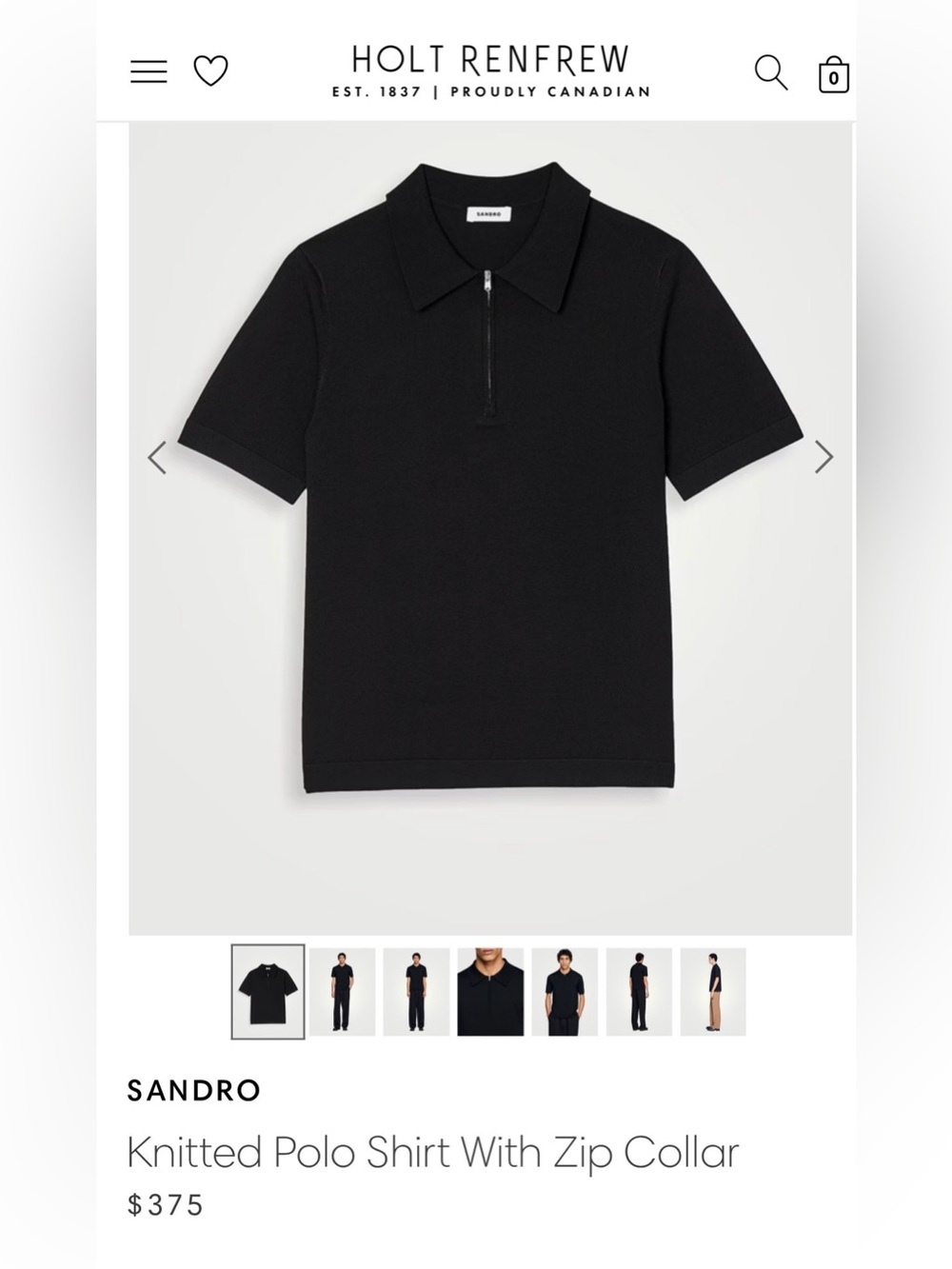 Sandro Black Short-Sleeve Zip Polo